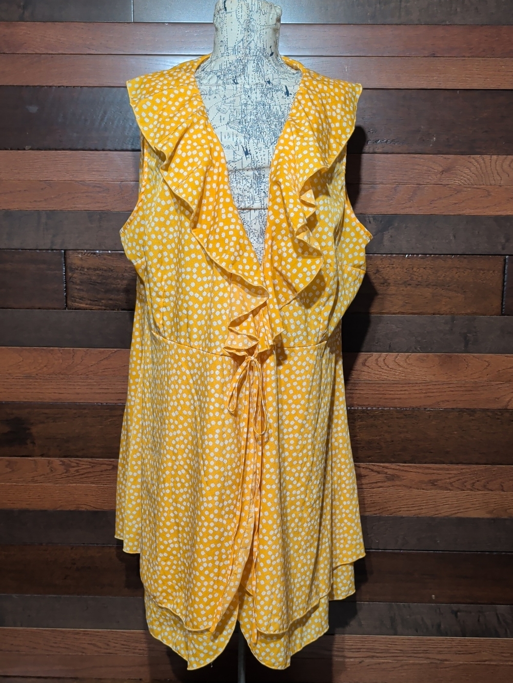 SHEIN Yellow Polka Dot Ruffle Sleeveless Dress
